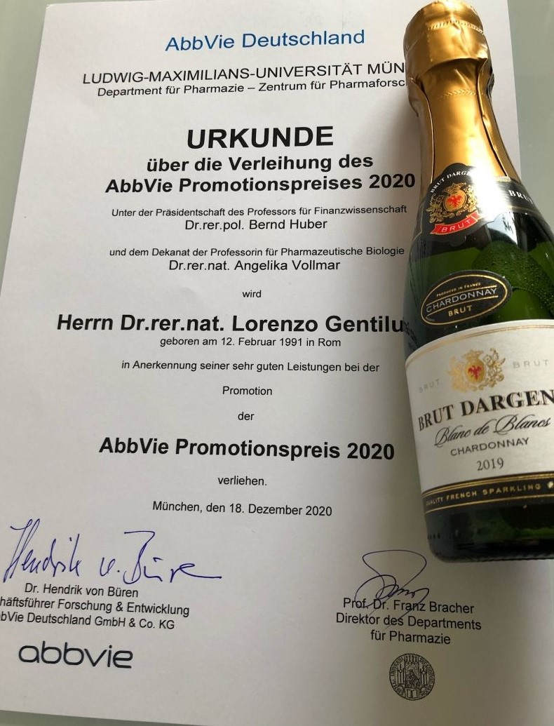 Dr. Lorenzo Gentiluomo receives Abbvie Promotionspreis 2020